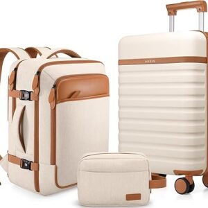 UKEIN 3-Piece Beige Carry-On Luggage Set