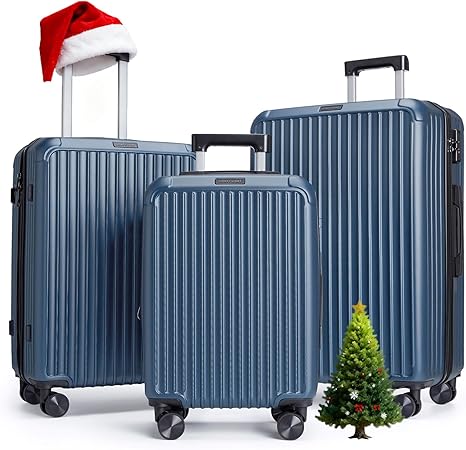Durable 3-Piece Royal Blue Luggage Set with Spinner Wheels